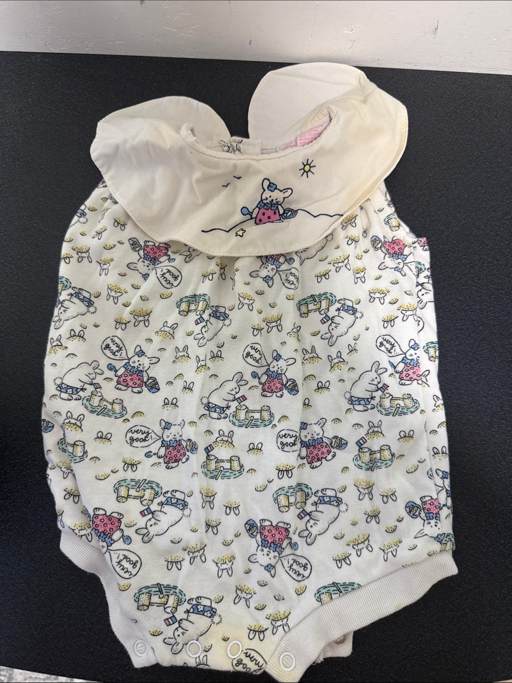 Cream Bunny-Print Baby One-Piece Romper Y2K